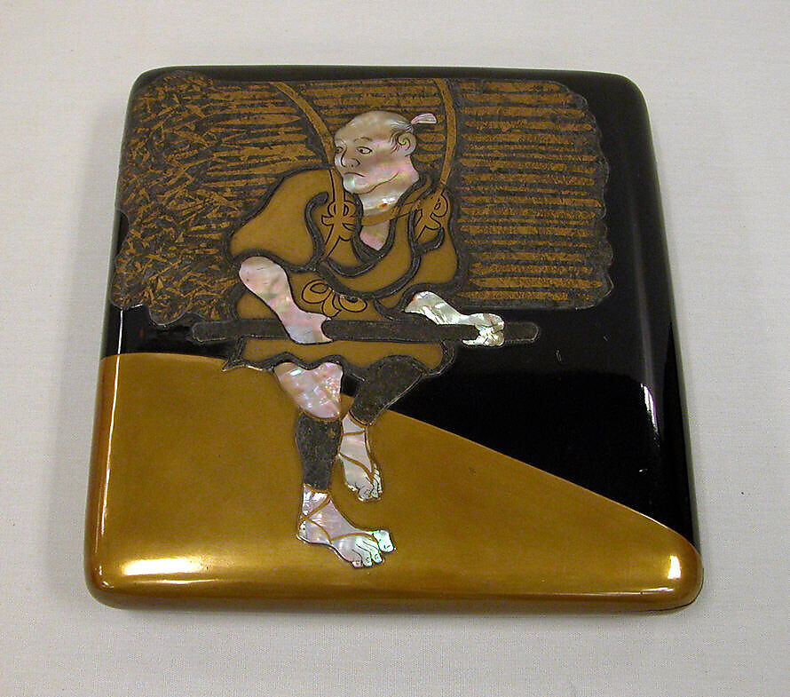 Writing Box with Woodcutter Design, In the Style of Ogata Kōrin (Japanese, 1658–1716), Black and gold lacquer on wood with mother-of-pearl and pewter inlay, Japan
