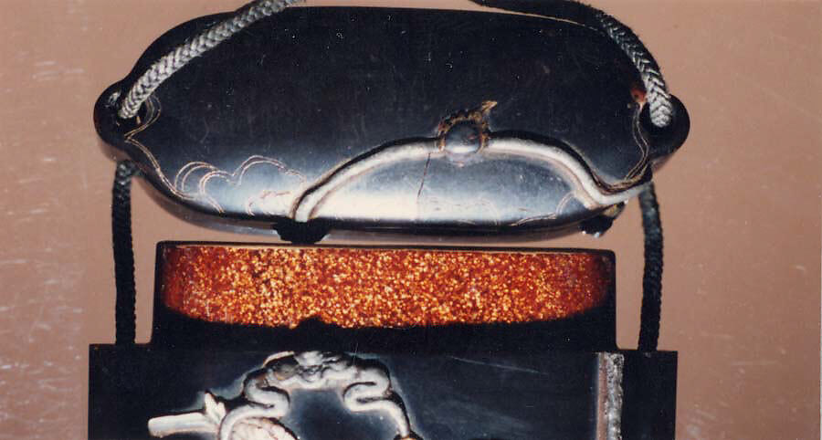 Case (Inrō) with Design of Chinese Woman at Court Feeding a Parrot, Roiro (waxen) lacquer decorated with incised gold and metal, ceramic, ivory, and coral inlay, Japan