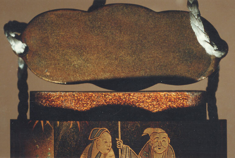 Inrō with the Seven Sages of the Bamboo Grove, Tōyō (Japanese, active second half of the 18th century), Three cases; lacquered wood with gold and silver hiramaki-e, togidashimaki-e, and gold foil cutouts on black lacquer ground Netsuke: box with flowers; lacquered wood with hiramaki-e Ojime: coral bead, Japan