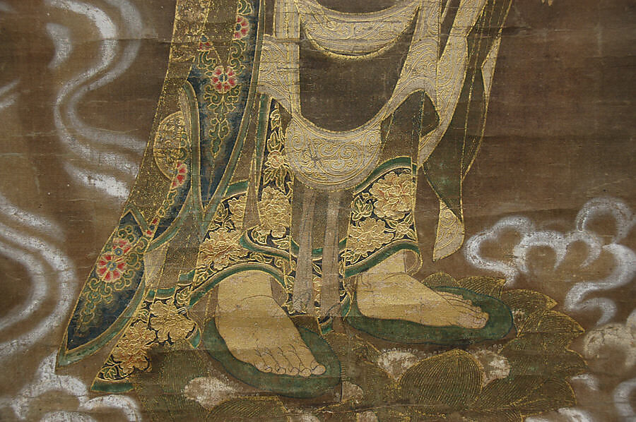 Welcoming Descent of Amida Buddha, Hanging scroll; ink, color, and gold on silk, Japan