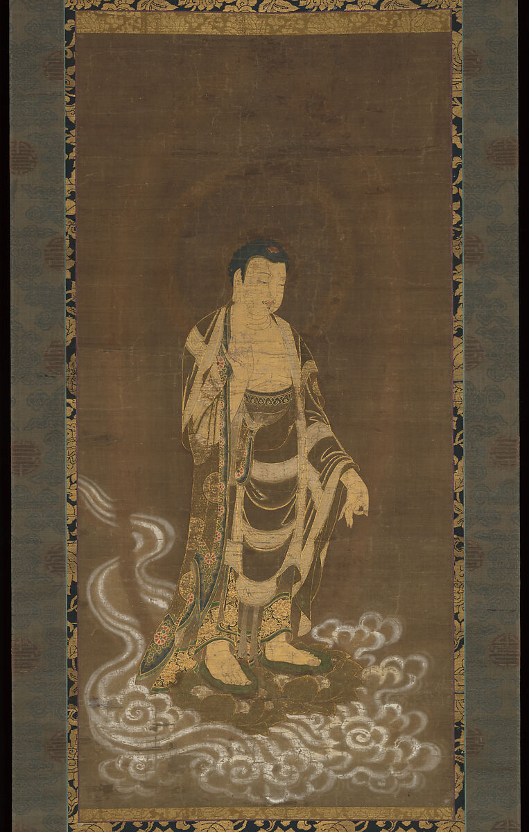 Welcoming Descent of Amida Buddha, Hanging scroll; ink, color, and gold on silk, Japan 