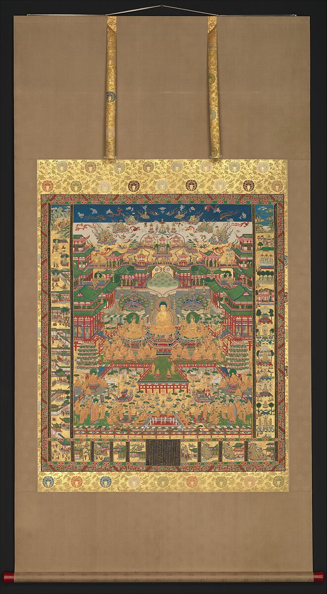 Taima Mandala, Hanging scroll; ink, color, and gold on silk, Japan