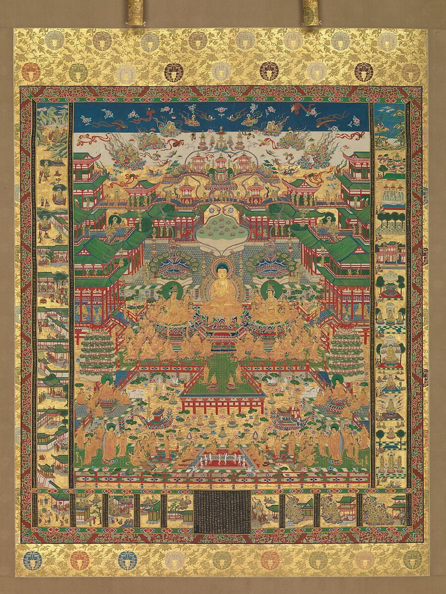 Taima Mandala, Hanging scroll; ink, color, and gold on silk, Japan 