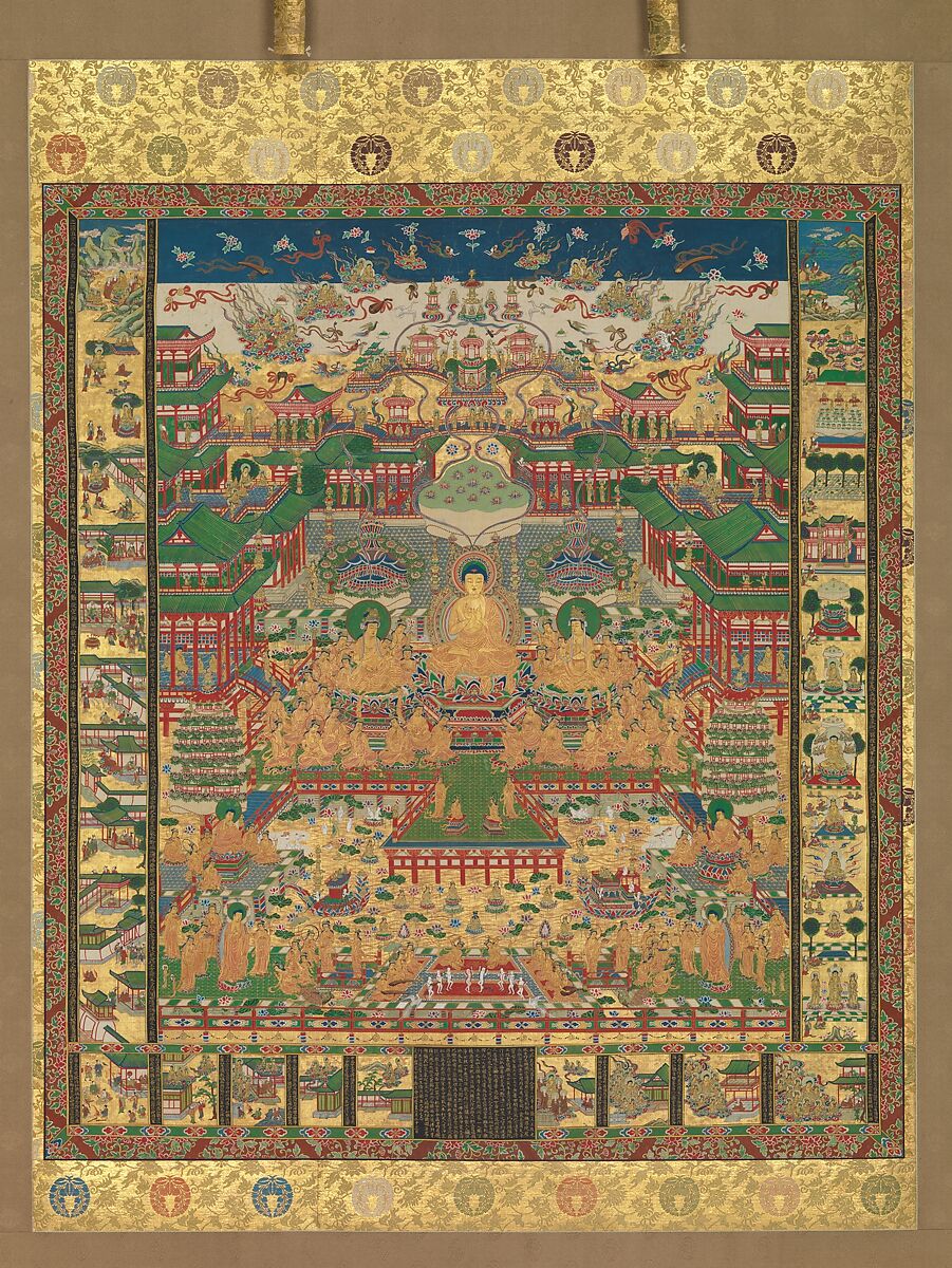 Taima Mandala, Hanging scroll; ink, color, and gold on silk, Japan