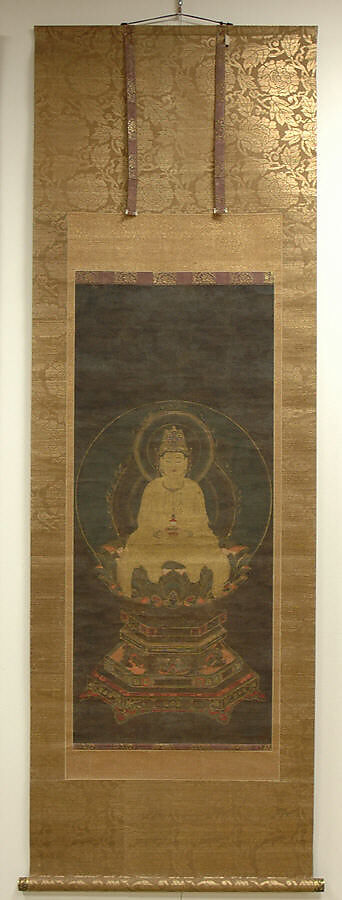 Miroku Bosatsu, Hanging scroll; ink, color, and gold on silk, Japan