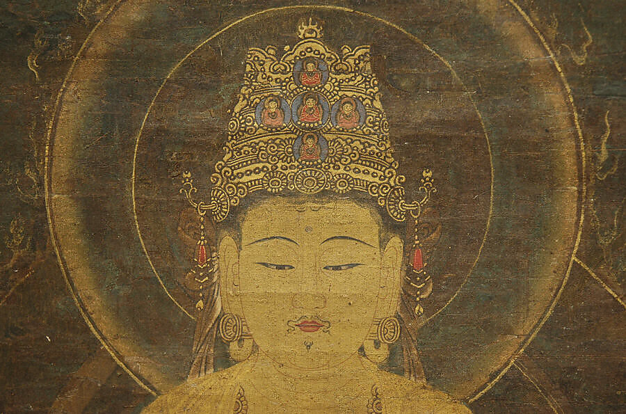 Miroku Bosatsu, Hanging scroll; ink, color, and gold on silk, Japan