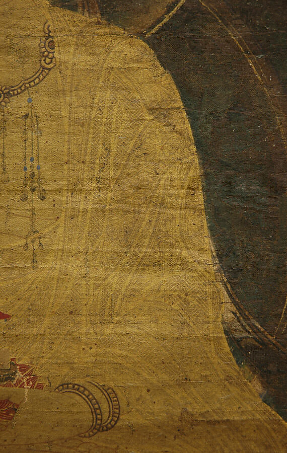 Miroku Bosatsu, Hanging scroll; ink, color, and gold on silk, Japan