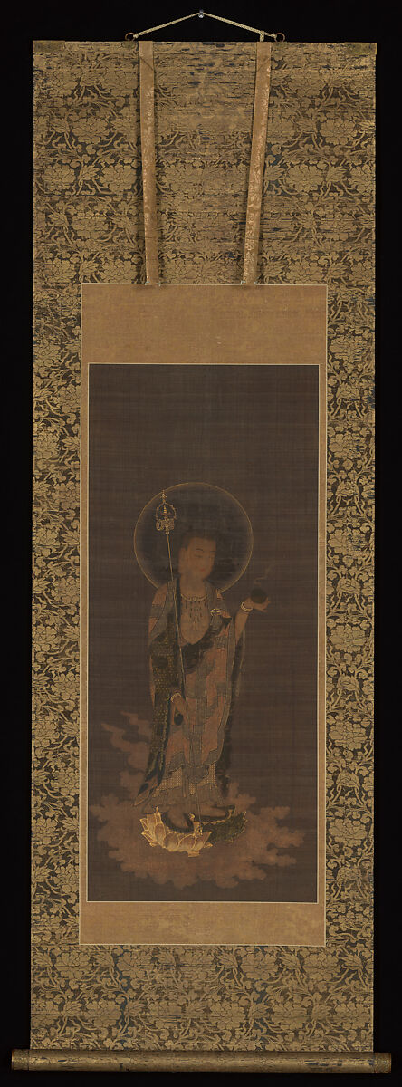 Welcoming Descent of the Bodhisattva Jizō, Unidentified artist, Hanging scroll; ink, color, and cut gold on silk, Japan