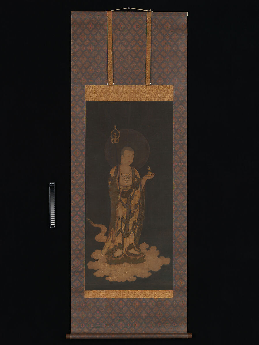 Jizō Bosatsu, Hanging scroll; ink, color, gold paint (kindei), and cut gold leaf (kirikane) on silk, Japan