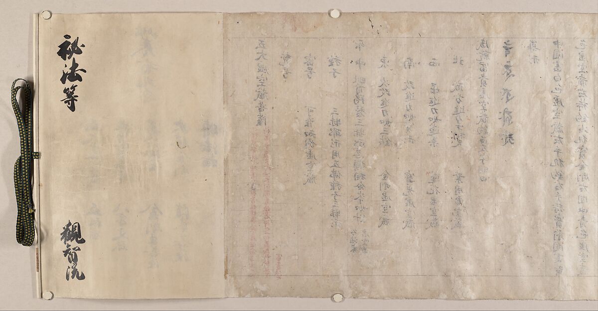 Scroll from the Compendium of Iconographic Drawings (Zuzōshō), Handscroll; ink and color on paper, Japan