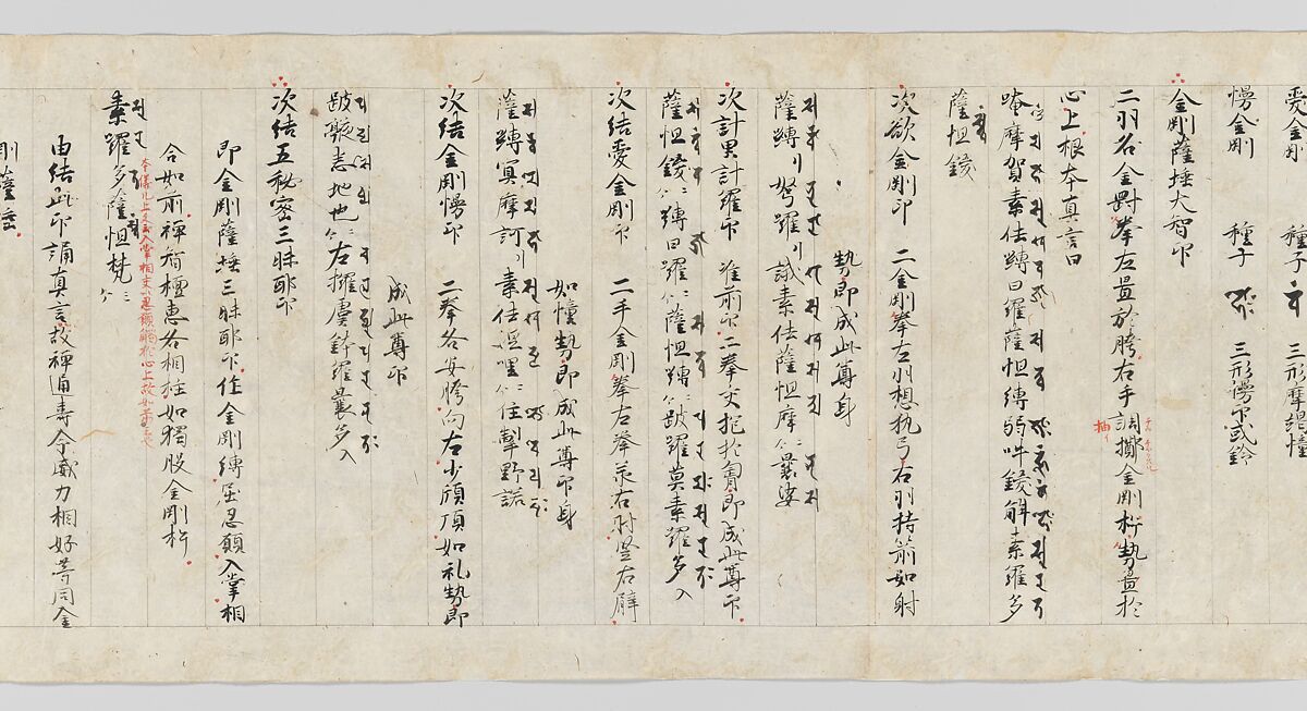 Scroll from the Compendium of Iconographic Drawings (Zuzōshō), Handscroll; ink and color on paper, Japan