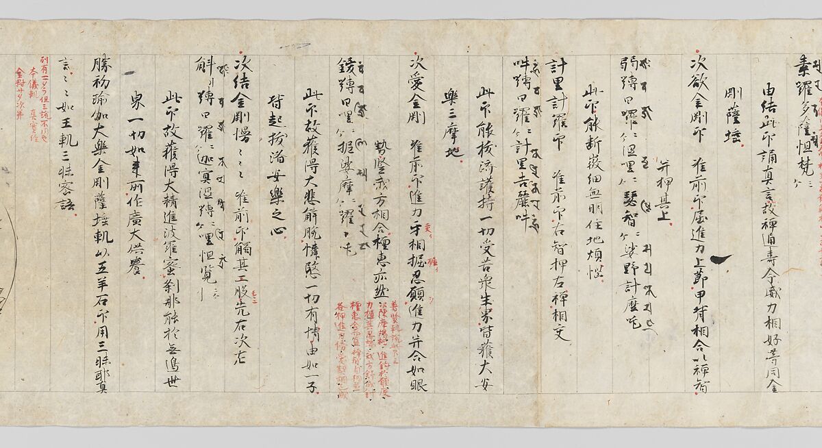 Scroll from the Compendium of Iconographic Drawings (Zuzōshō), Handscroll; ink and color on paper, Japan