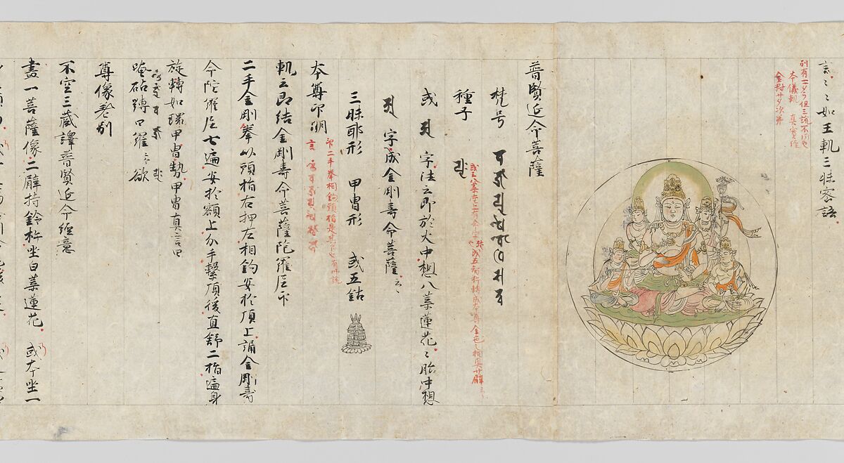 Scroll from the Compendium of Iconographic Drawings (Zuzōshō), Handscroll; ink and color on paper, Japan