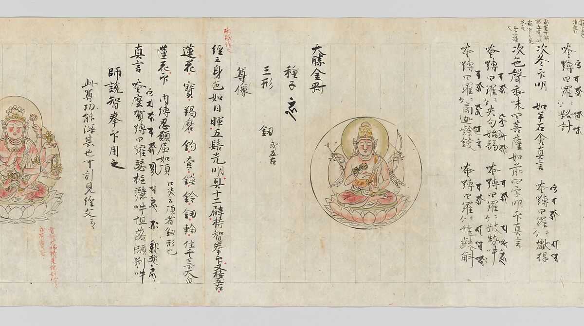 Scroll from the Compendium of Iconographic Drawings (Zuzōshō), Handscroll; ink and color on paper, Japan