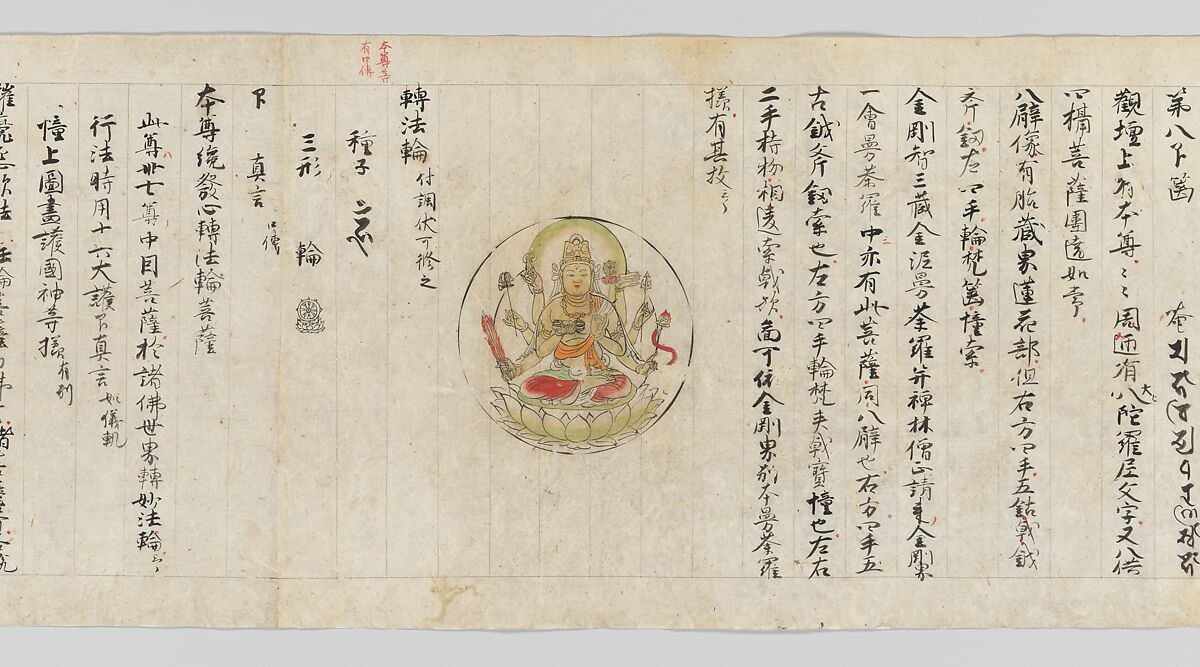 Scroll from the Compendium of Iconographic Drawings (Zuzōshō), Handscroll; ink and color on paper, Japan