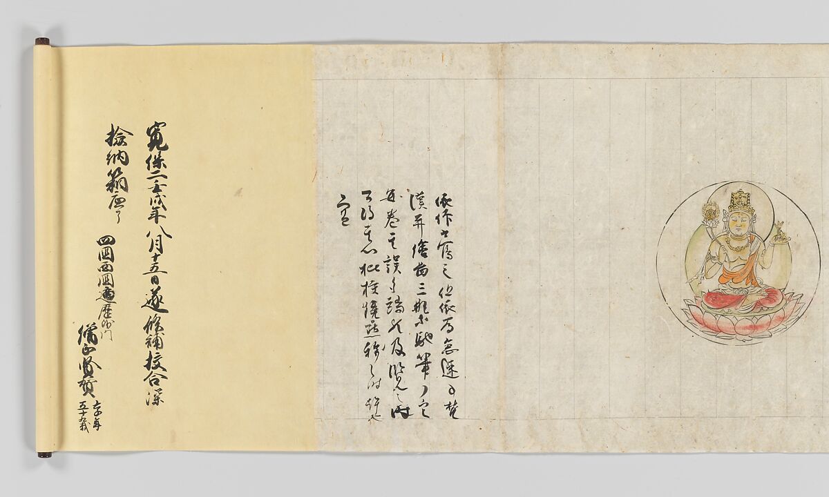 Scroll from the Compendium of Iconographic Drawings (Zuzōshō), Handscroll; ink and color on paper, Japan