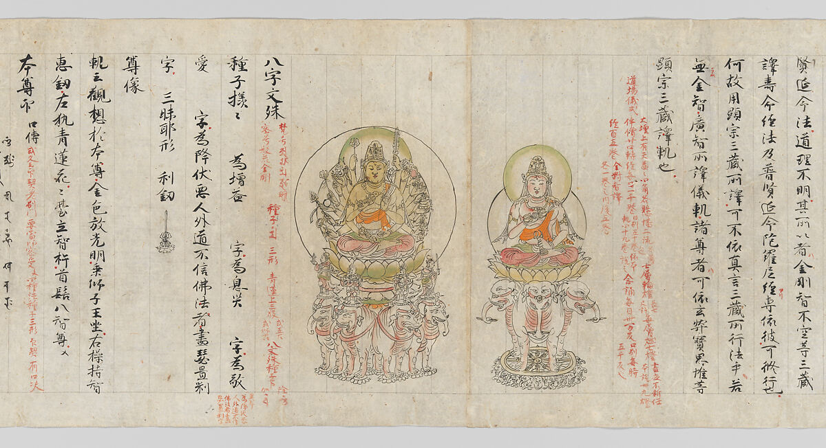 Scroll from the Compendium of Iconographic Drawings (Zuzōshō), Handscroll; ink and color on paper, Japan 