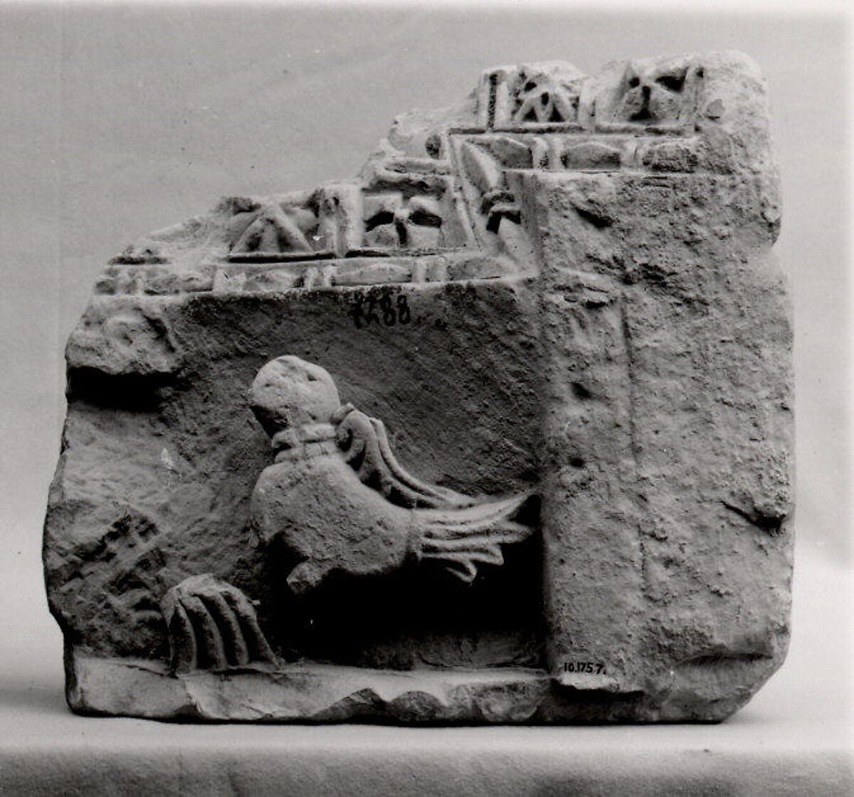 Fragment of a Cornice with a Bird, Limestone; carved