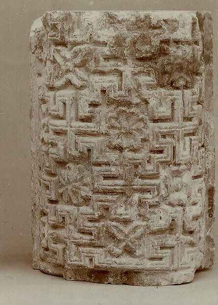 Engaged Column Part with Meander Pattern, Limestone; carved in relief