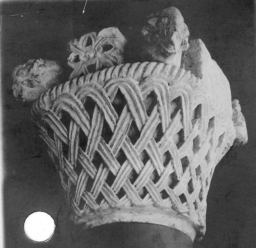 Capital with a Basket-Weave Pattern and Rams’ Heads, Limestone; carved in relief