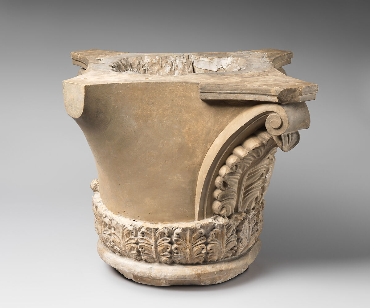 Capital with Putti Holding Wreaths and with Acanthus Leaves, Limestone; carved in relief