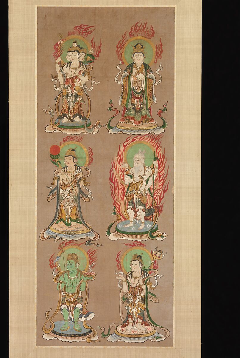 Twelve Deva Kings (Jūniten), Pair of framed paintings; ink, color, and gold on silk, Japan