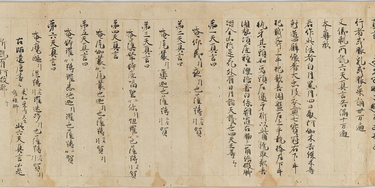 Scroll 9 of Collected Iconography (Zuzōshō): Ten (Devas), Handscroll; ink and color on paper, Japan