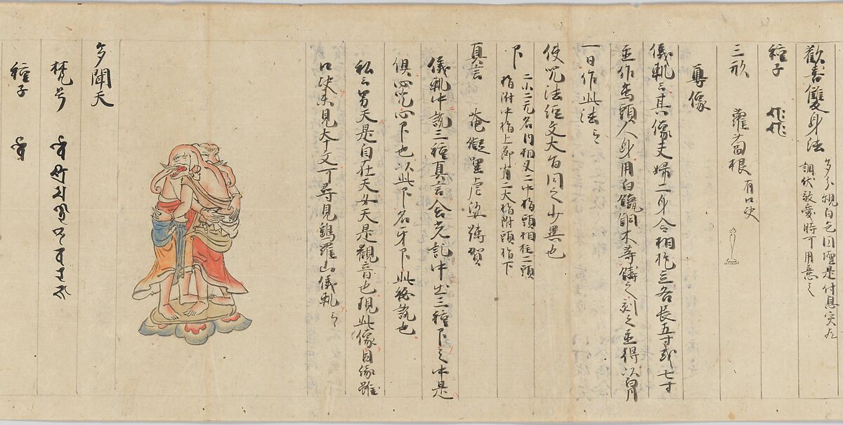 Scroll 9 of Collected Iconography (Zuzōshō): Ten (Devas), Handscroll; ink and color on paper, Japan