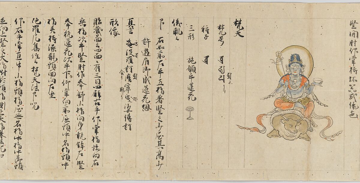 Scroll 9 of Collected Iconography (Zuzōshō): Ten (Devas), Handscroll; ink and color on paper, Japan