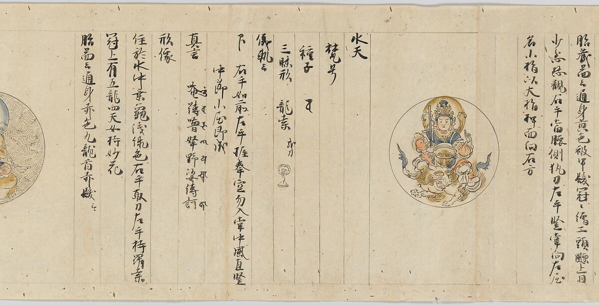 Scroll 9 of Collected Iconography (Zuzōshō): Ten (Devas), Handscroll; ink and color on paper, Japan