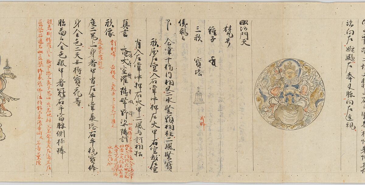 Scroll 9 of Collected Iconography (Zuzōshō): Ten (Devas), Handscroll; ink and color on paper, Japan