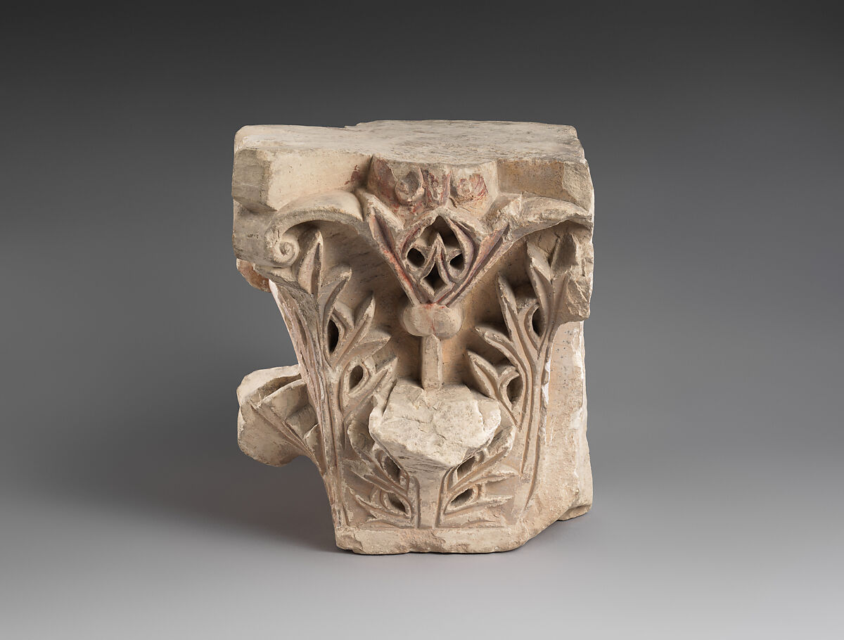 Capital with Acanthus Leaves, Limestone; carved in relief