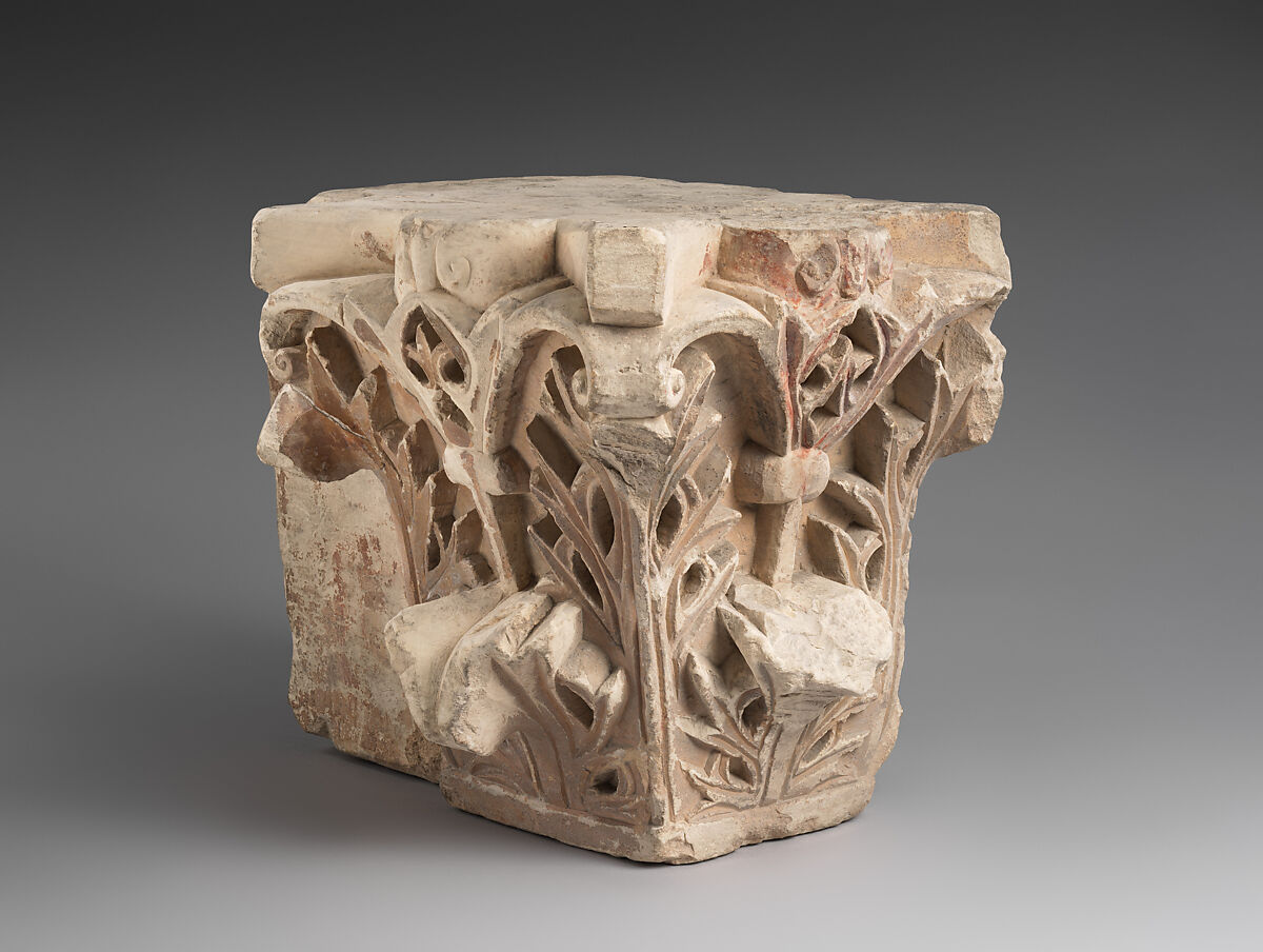 Capital with Acanthus Leaves, Limestone; carved in relief