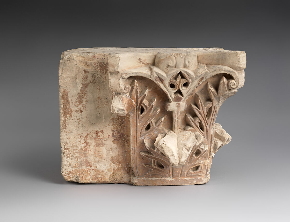 Capital with Acanthus Leaves, Limestone; carved in relief