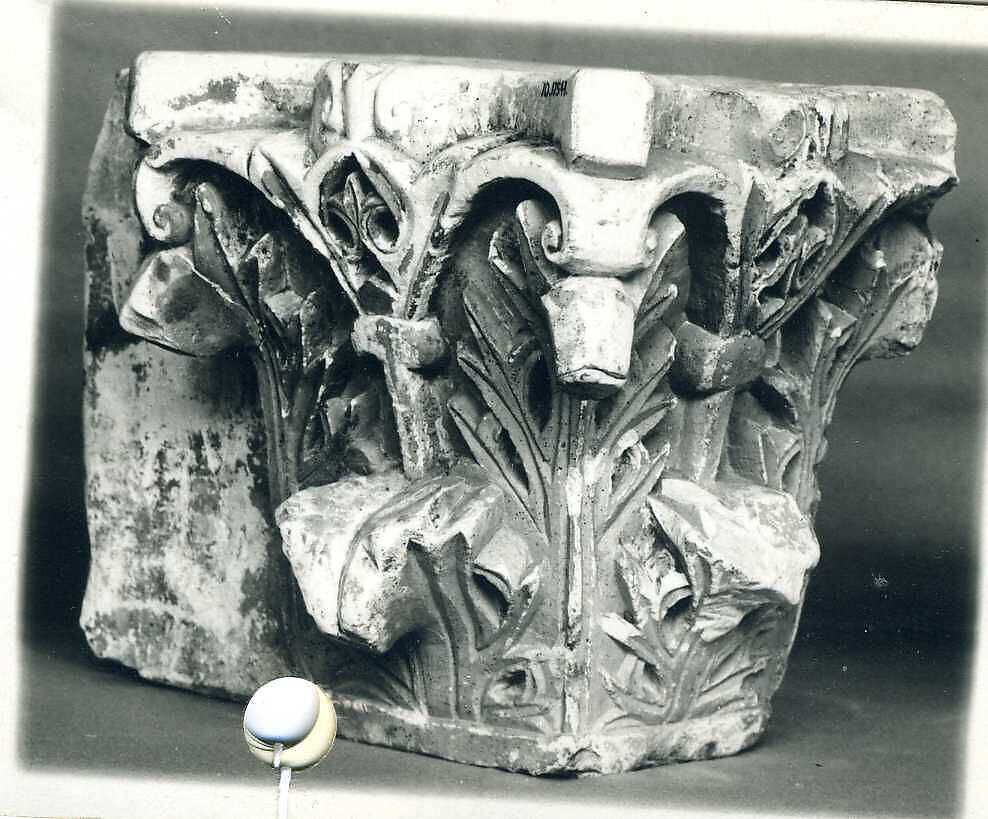 Capital with Acanthus Leaves, Limestone; carved in relief
