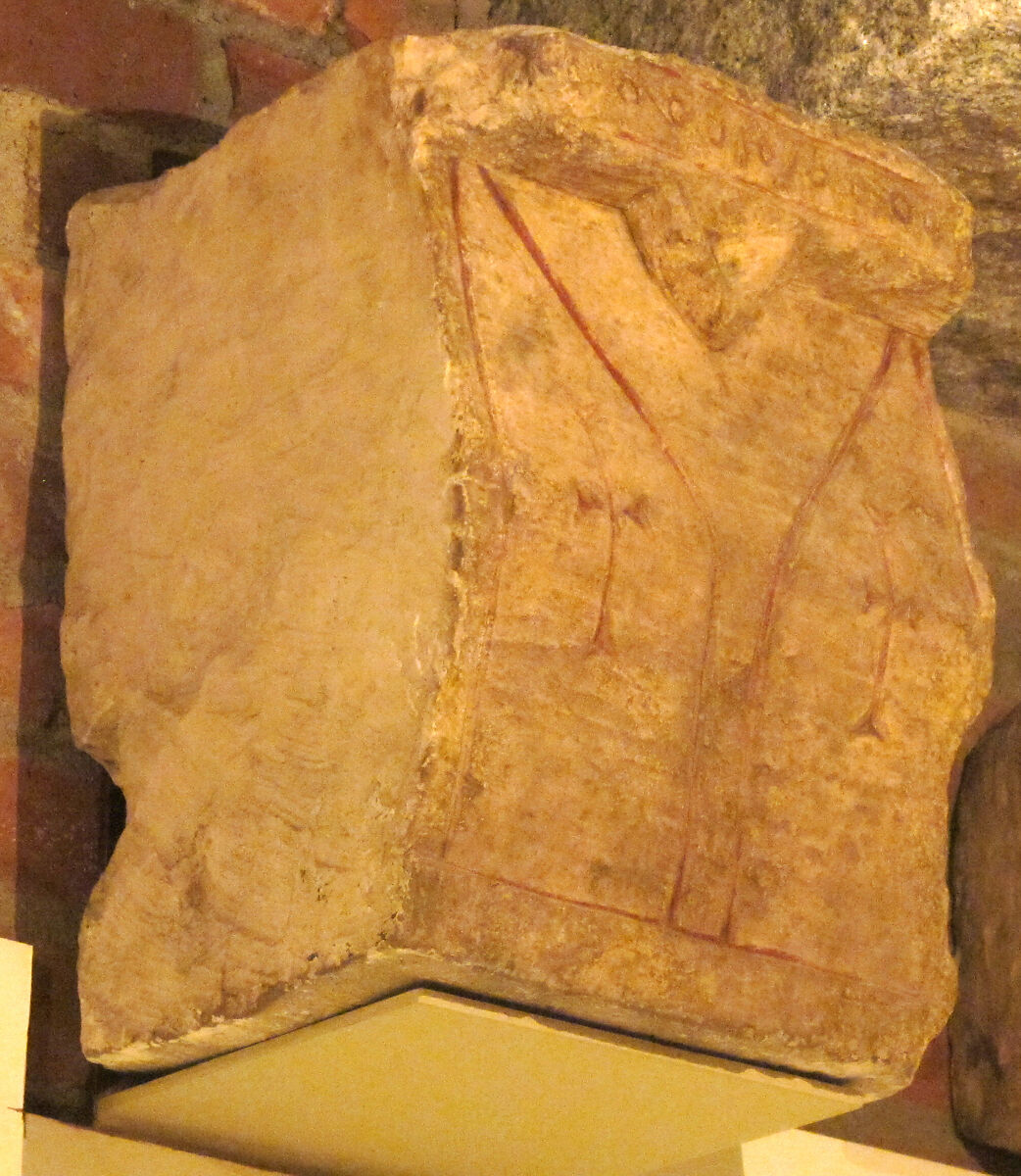 Console with Incised Lines and Crosses, Limestone, red pigment; incised 