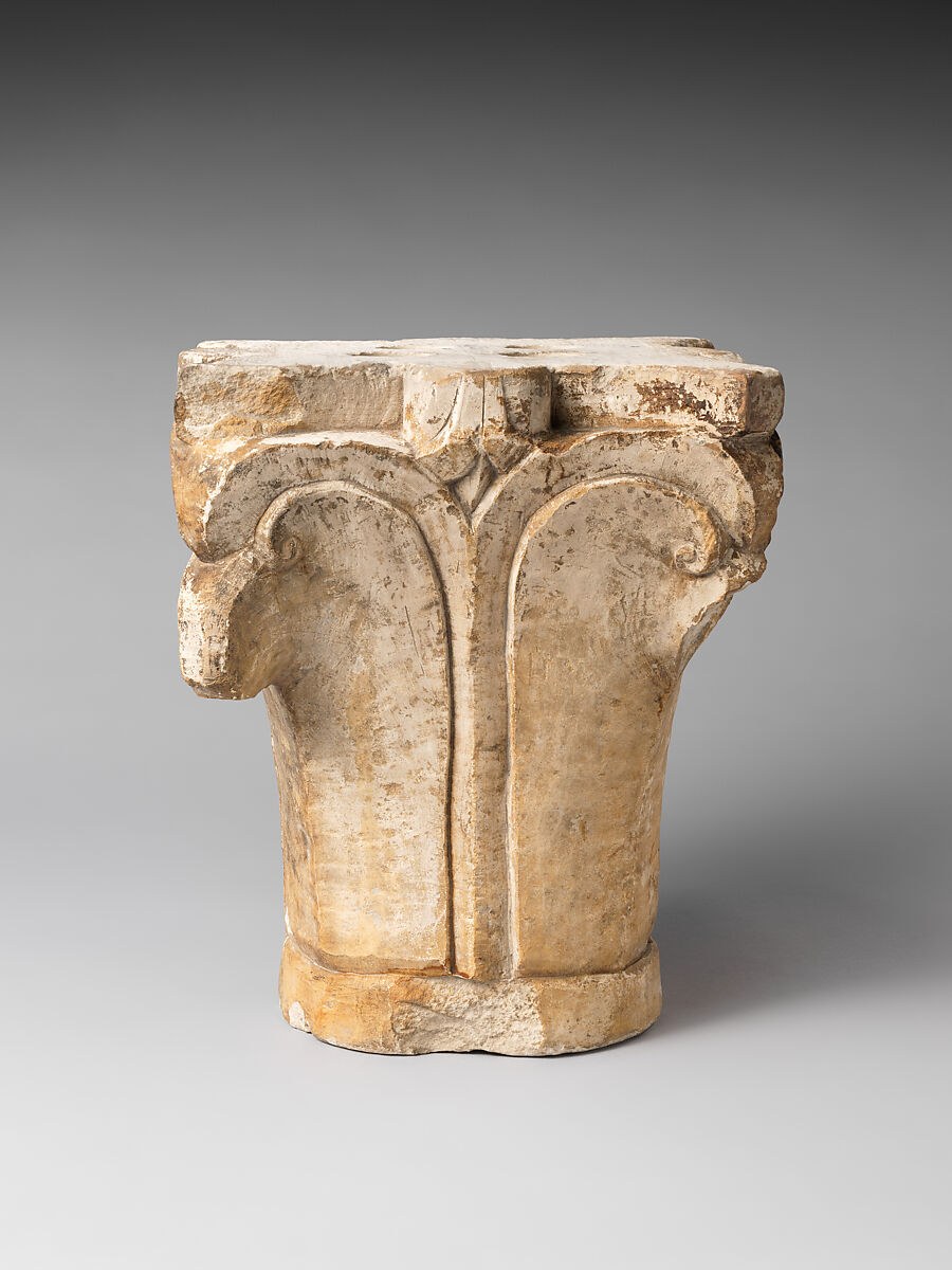 Capital, Limestone; carved in relief
