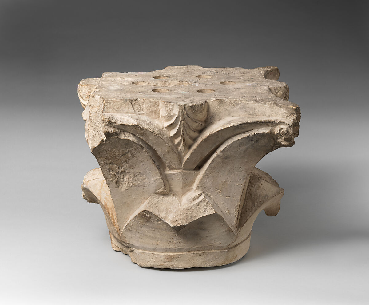 Capital, Limestone; carved in relief