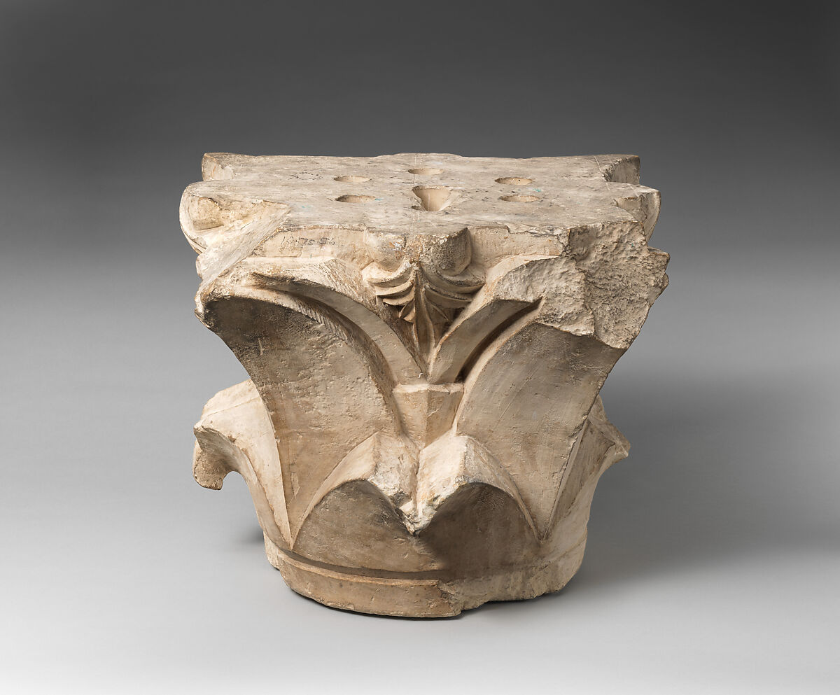 Capital, Limestone; carved in relief