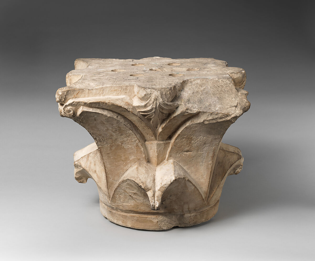 Capital, Limestone; carved in relief