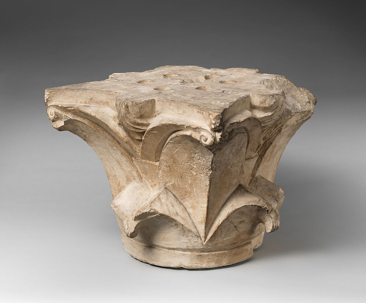 Capital, Limestone; carved in relief