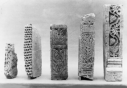 Fragment of a Doorpost with a Cross, Limestone; carved in relief