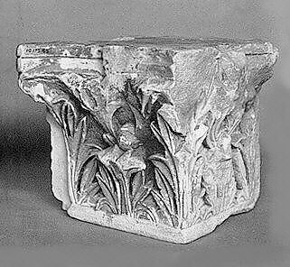 Capital with Acanthus Leaves and Traces of Red Paint, Limestone, red pigment; carved in relief 
