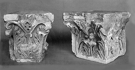 Capital with Acanthus Leaves and Traces of Red Paint, Limestone, red pigment; carved in relief