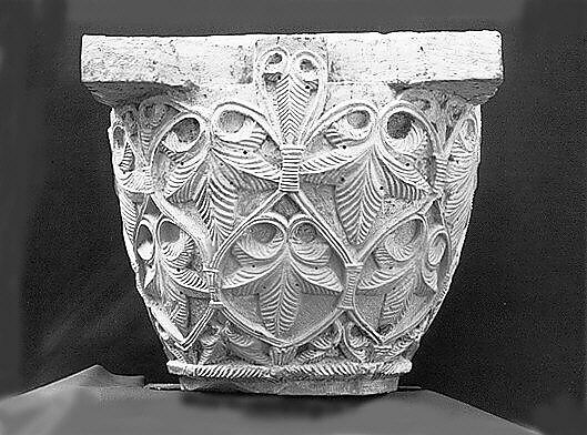 Capital with a Pattern of Leaves and Vines, Limestone; carved in relief