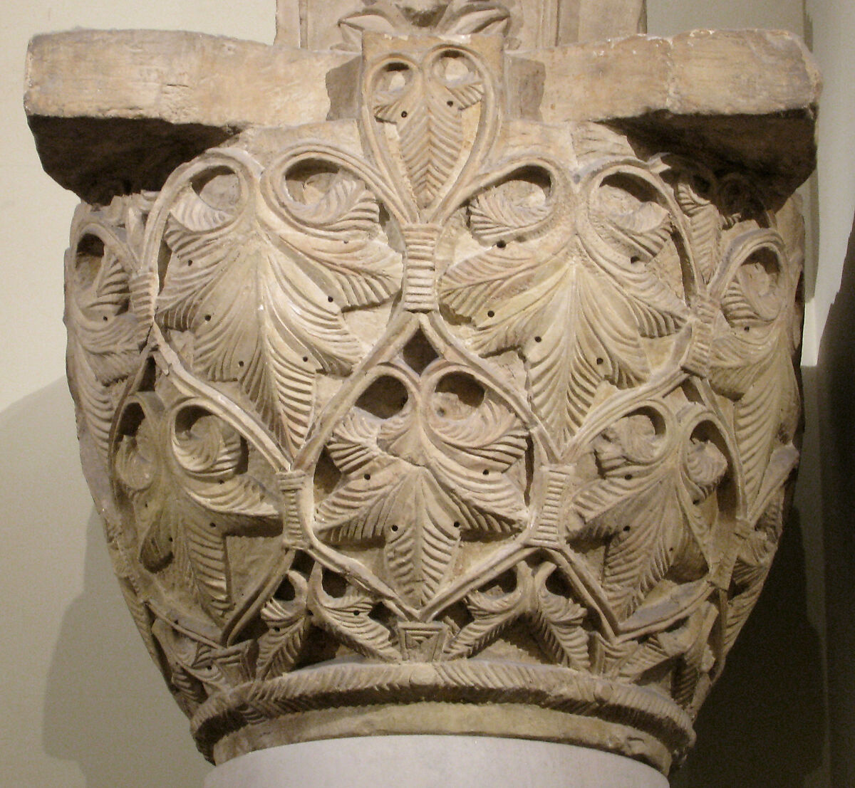 Capital with a Pattern of Leaves and Vines, Limestone; carved in relief