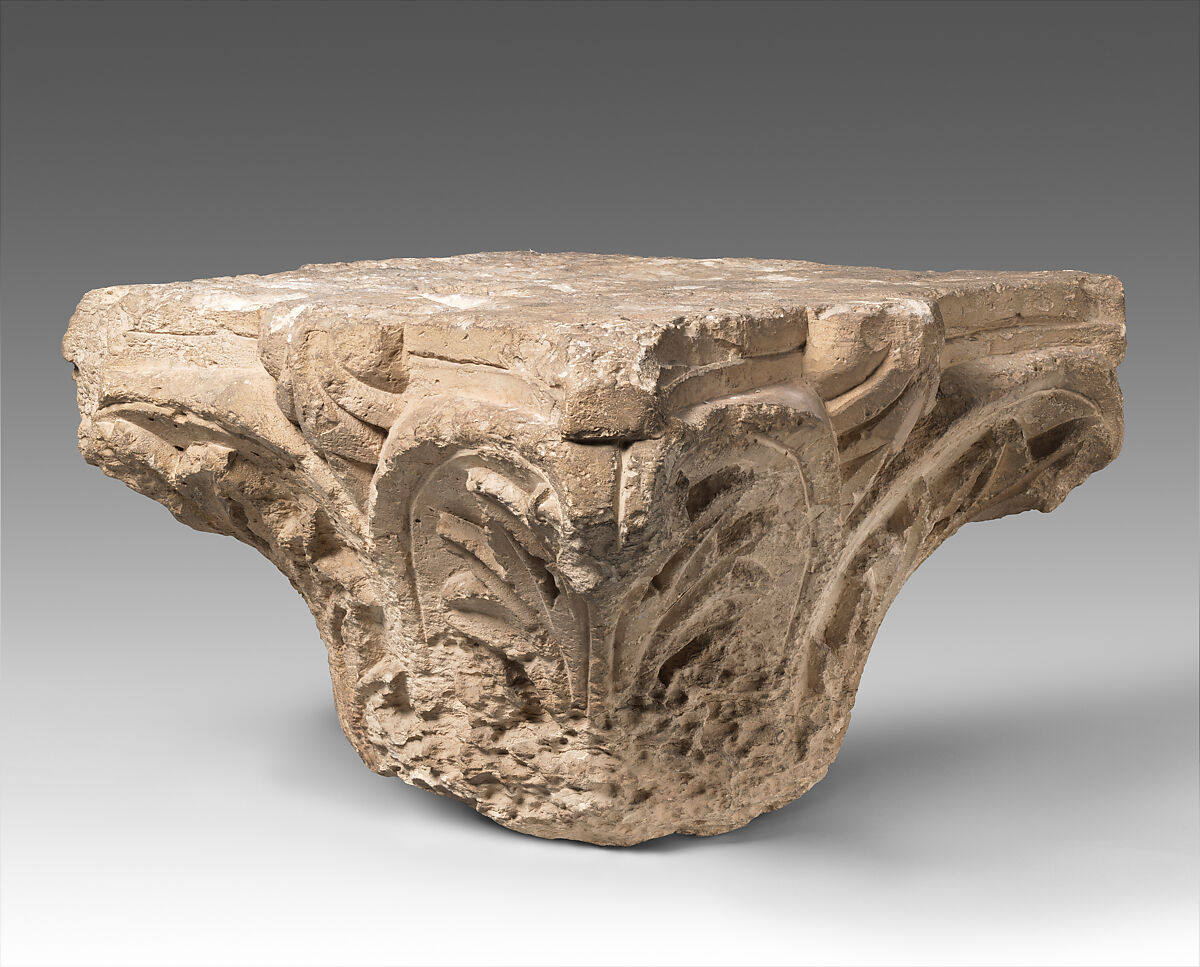 Capital, Limestone; carved in relief