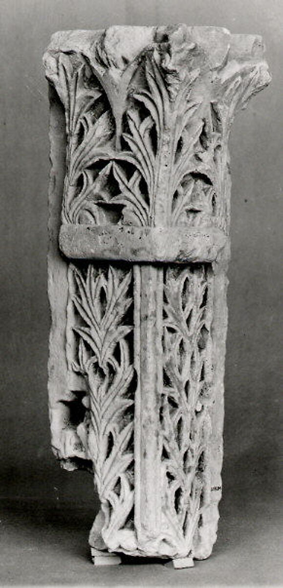 Fragment of a Door Post with Acanthus Leaves, Limestone; carved in relief