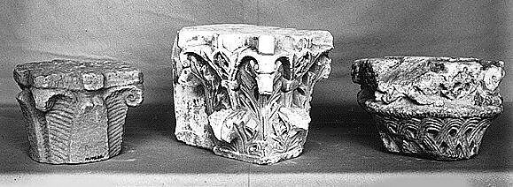 Fragment of a Capital with a Basket-Weave Pattern and Crosses, Limestone; carved