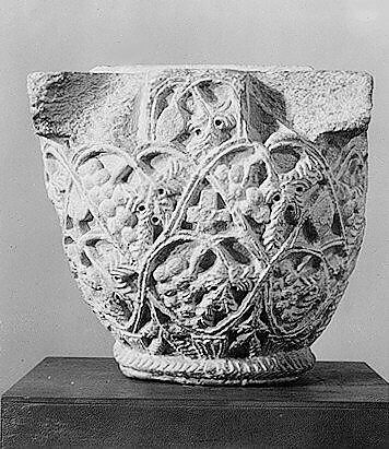 Capital with a Pattern of Vines with Grapes, Limestone; carved in relief